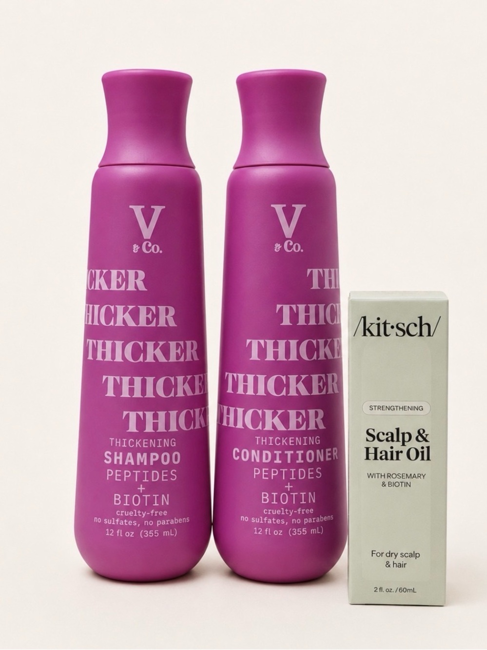 NEW • V&Co Thickening Shampoo + Conditioner + Kitsch Rosemary Hair Oil Set